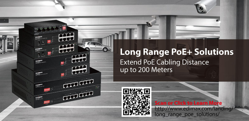 Edimax Long Range PoE DIP Switch, PoE distance extends up to 200 meters