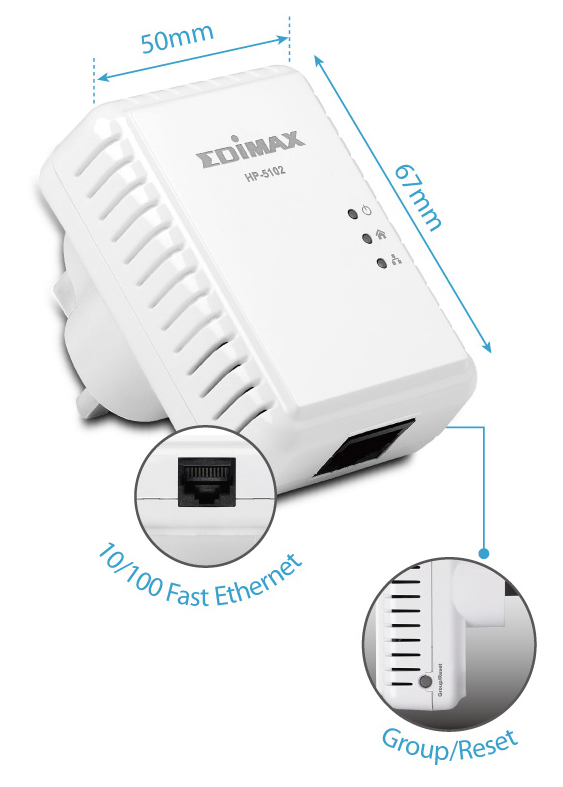EDIMAX - PowerLine - AV500 - AV500 PowerLine 3-Port Switch with Integrated  Power Socket