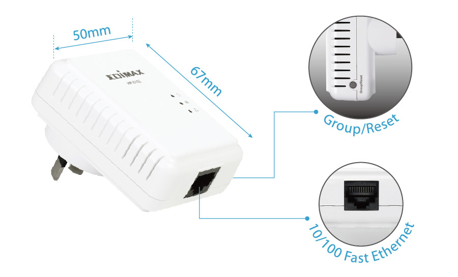 Edimax HP-5102 500Mbps Nano PowerLine Adapter with Compact Size and Group Setting Button