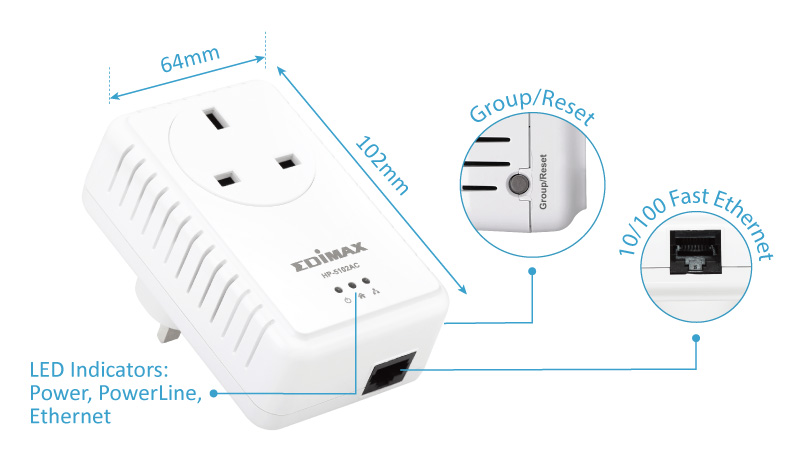 EDIMAX - PowerLine - AV500 - AV500 PowerLine 3-Port Switch with Integrated  Power Socket